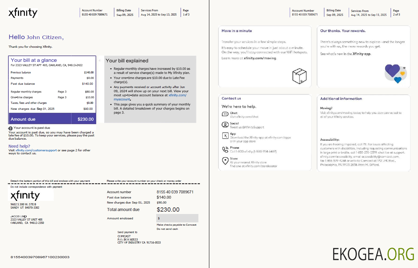 Usa Xfinity utility bill template in word and pdf formats, 3 pages, version 3, 1 2 pages template